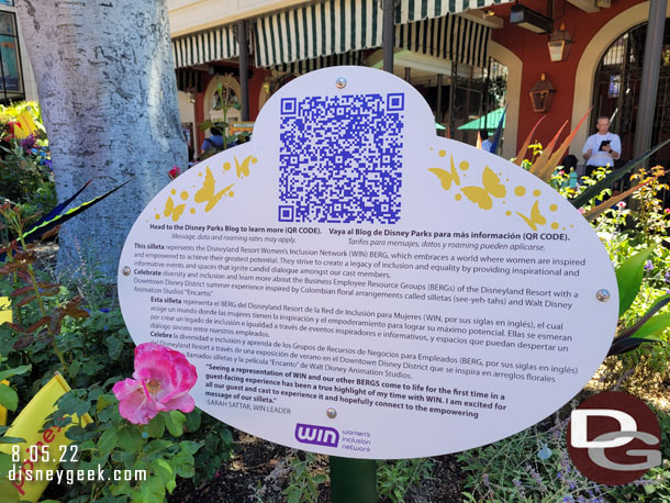 There are signs with QR codes in the planters now describing the floral displays.  This was added a few weeks ago but I had not seen them yet.