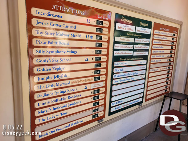 1:26pm - Disney California Adventure wait times