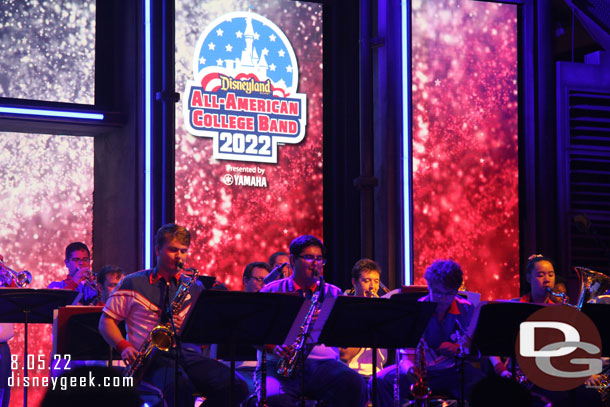 The 2022 Disneyland Resort All-American College Band performing on the Hollywood Backlot Stage