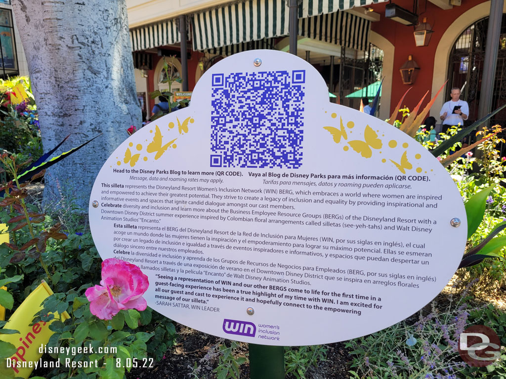 There are signs with QR codes in the planters now describing the floral displays.  This was added a few weeks ago but I had not seen them yet.