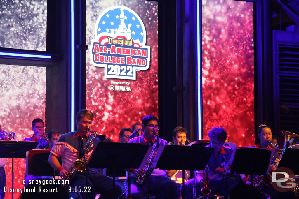 The 2022 Disneyland Resort All-American College Band performing on the Hollywood Backlot Stage