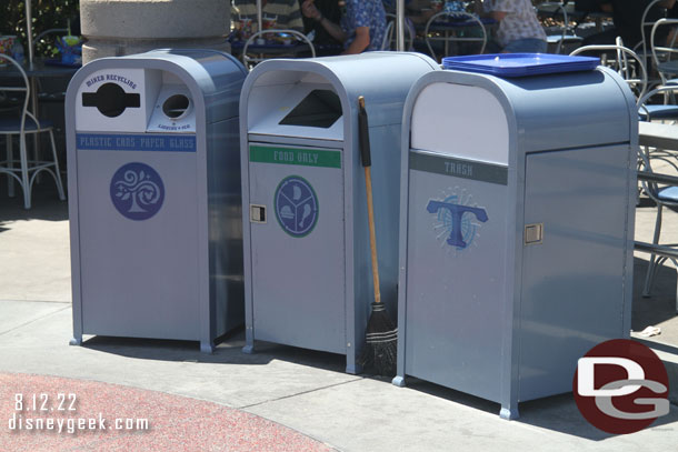 Tomorrowland trash and recycling bins.