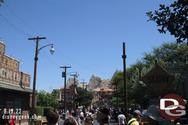 Preparations for Halloween in Cars Land. The poles on the right side of the Route 66 have been installed.