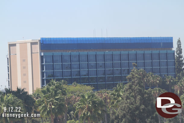 The Adventure tower of the Disneyland Hotel is being repainted.