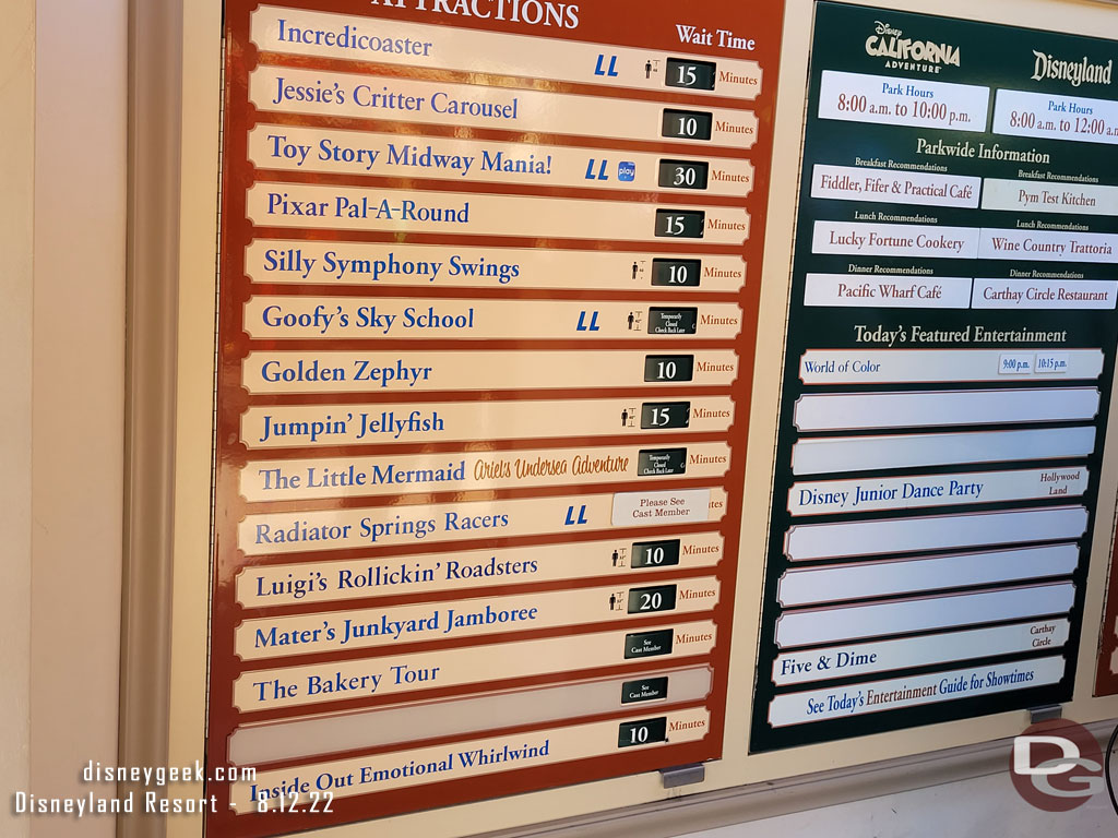 2:06pm - Disney California Adventure wait times