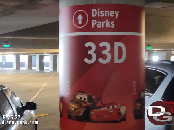 11:15am - Parked on the Cars Level of the Pixar Pals Parking Structure and on my way.