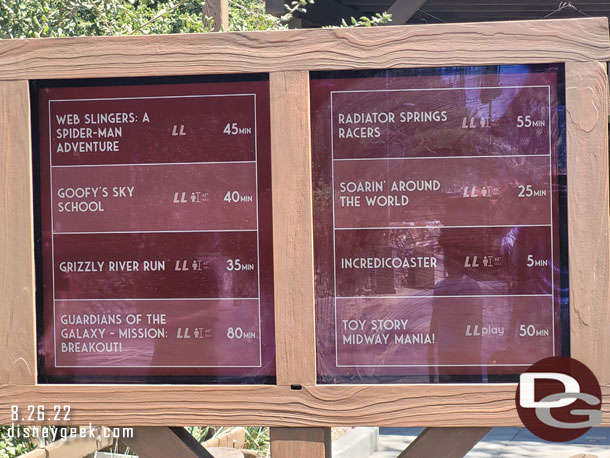 12:14pm - Some Disney California Adventure wait times.