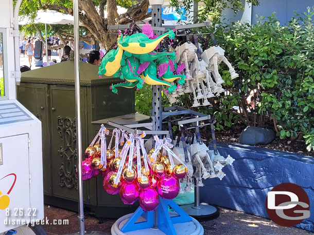 The selection of popcorn buckets in Tomorrowland.  Looks like the Elliot buckets will make it through the run of the Main Street Electrical Parade