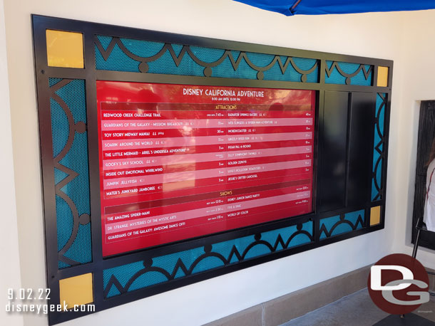 A new digital wait times board has been installed in Carthay Circle