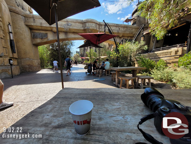 Picked up some ice water and found a shady spot to read some emails.