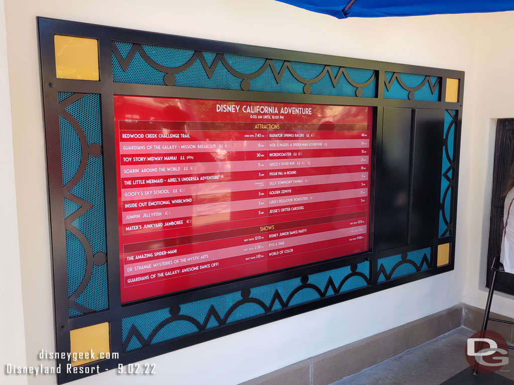 A new digital wait times board has been installed in Carthay Circle