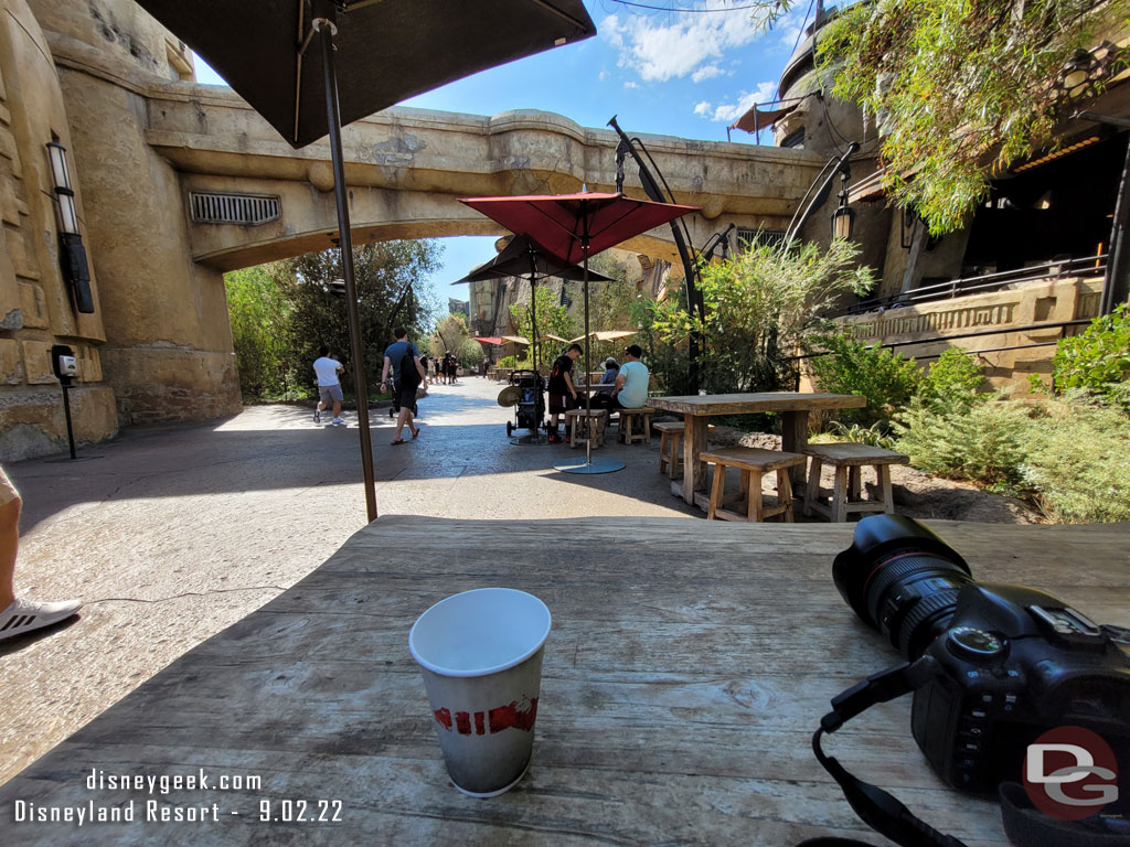 Picked up some ice water and found a shady spot to read some emails.