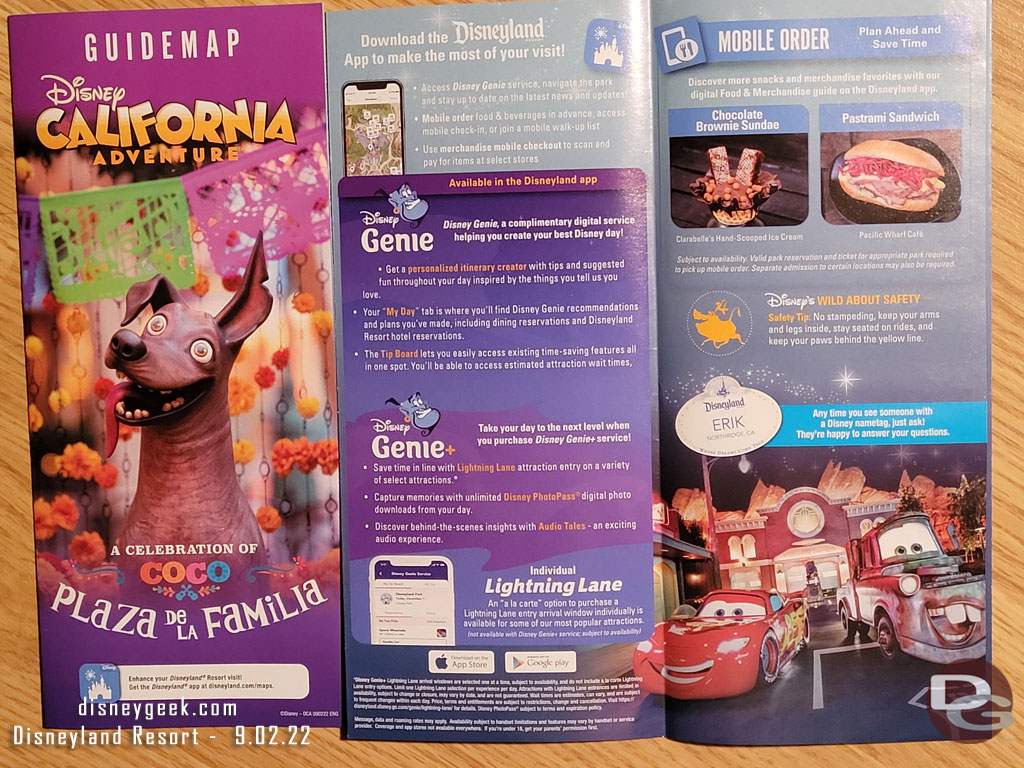 The Disney California Adventure guide map for Halloween Time