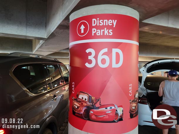 11:02am - Parked on the Cars level of the Pixar Pals parking structure.