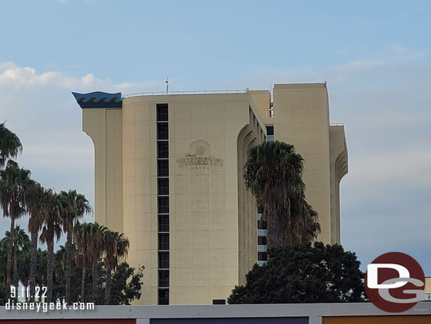 A closer look at the Paradise Pier Hotel side.
