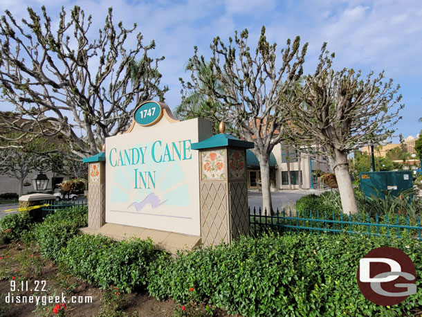 Passing by the Candy Cane Inn which has not reopened following their COVID closure then extended renovation. I had a reservation to stay there but it was cancelled a several weeks ago.  