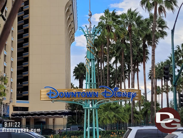 5:56pm - Walking back after my day at the D23 Expo.  The Downtown Disney parking entrance on Disneyland Drive.