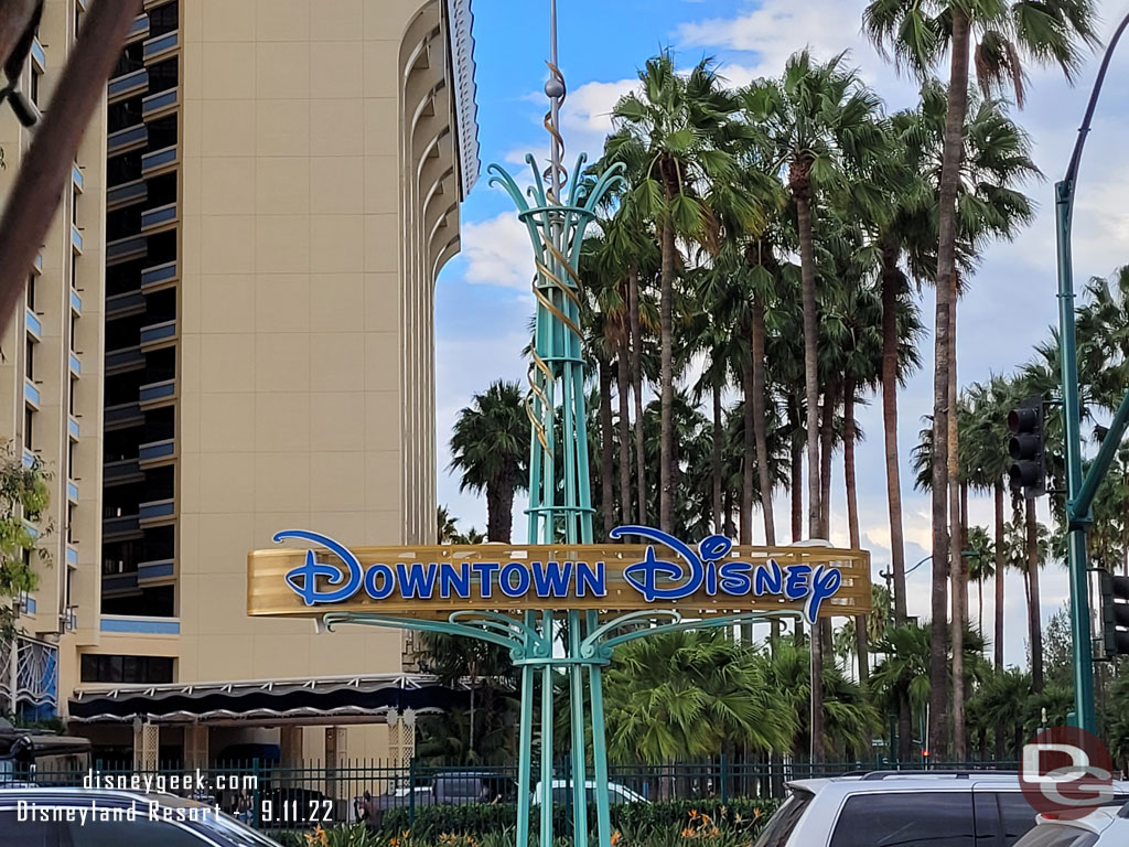 5:56pm - Walking back after my day at the D23 Expo.  The Downtown Disney parking entrance on Disneyland Drive.