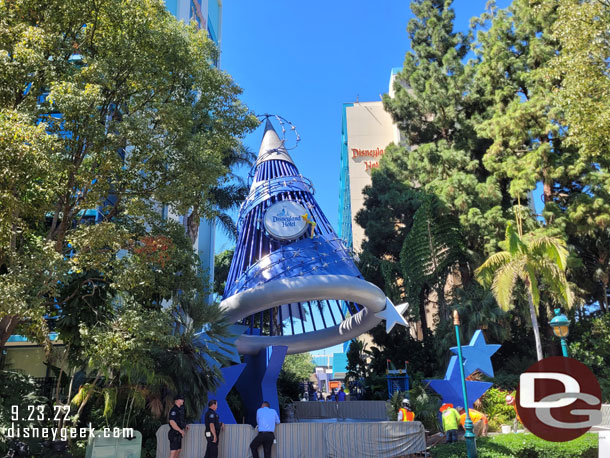 Pavement work underway under the hat at the Disneyland Hotel entrance.