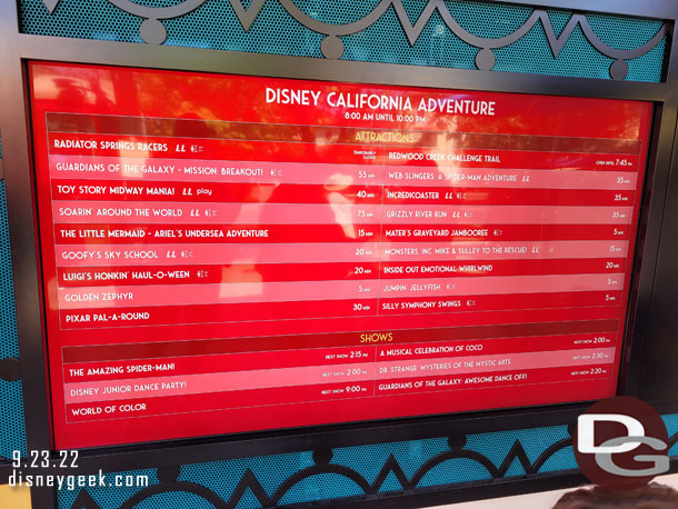 1:51pm - Disney California Adventure wait times