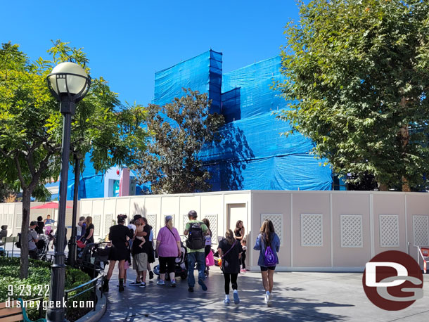 Work continues on the Monsters Inc facade, the attraction is open.