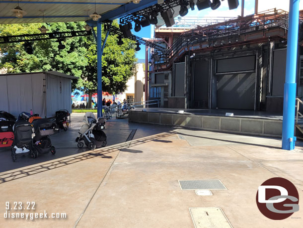 The benches have been relocated for the time being around Hollywood Land.