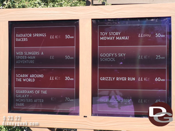 Some Disney California Adventure wait times at 3:31