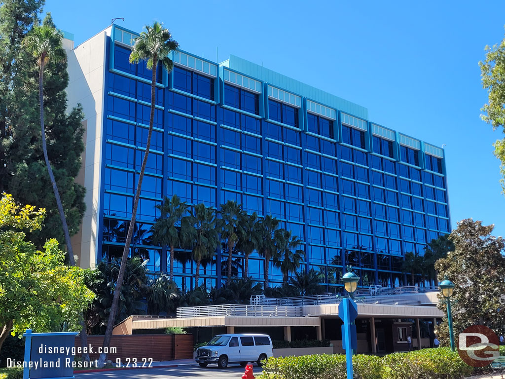 Disneyland Hotel Fantasy Tower from the parking lot.