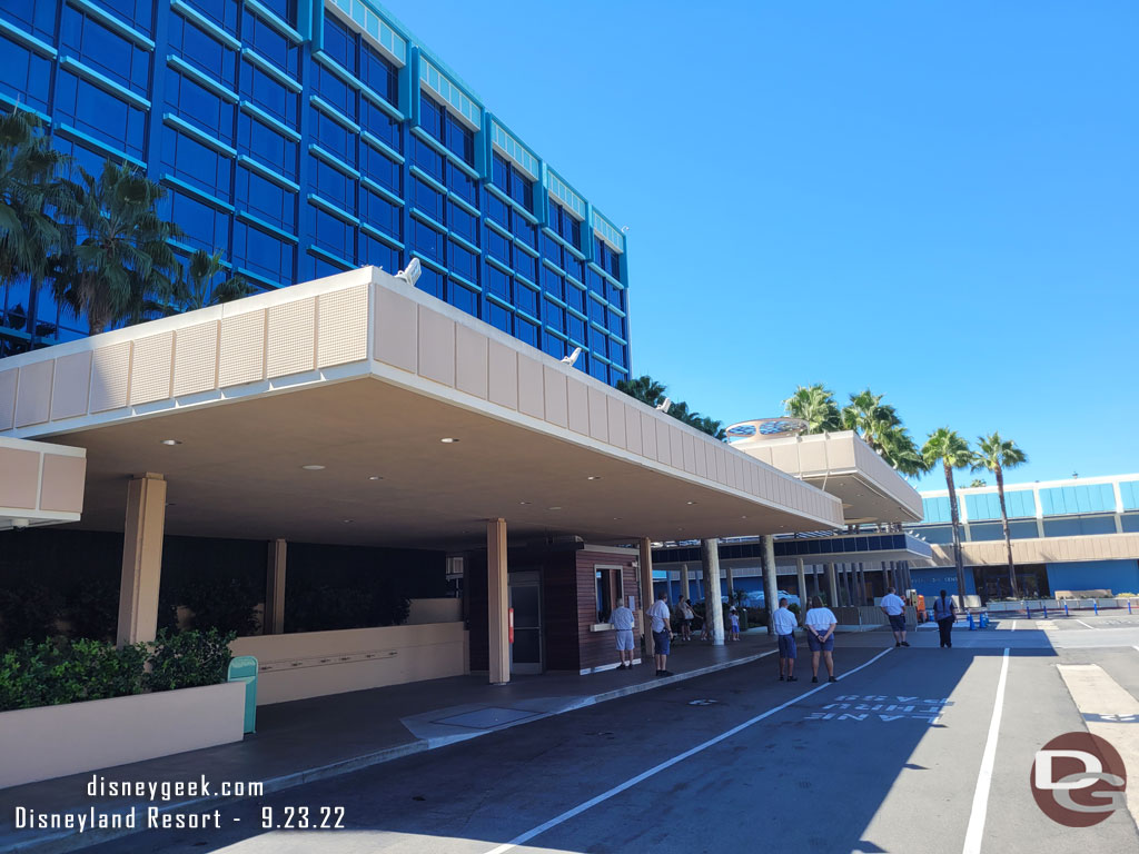 The Disneyland Hotel main lobby.  They are painting the overhangs.