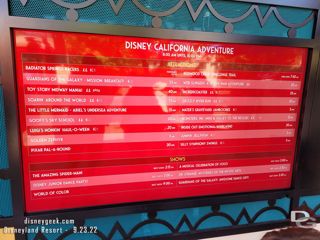 1:51pm - Disney California Adventure wait times