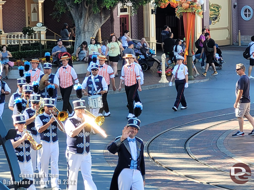 The Disneyland Band, Dapper Dans and Honor Guard arriving for the Flag Retreat