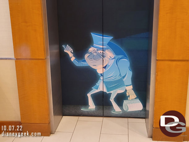 Disneyland Hotel elevators feature the Hitchhiking Ghosts for Halloween