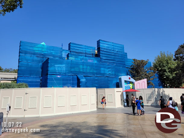 Work on the Monsters Inc facade continues.