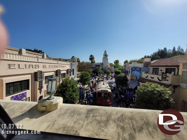 Passing over Buena Vista Street onboard the Disneyland Monorail.