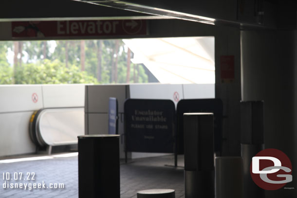 The down escalator on the Mickey level of the parking structure was unavailable when I arrived.  