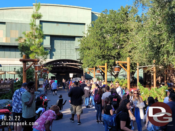 The Lightning Lane return for Soarin backed up outside the building, filling a couple switchbacks and then out to the main walkway.  Standby was posted at 70 minutes.