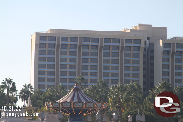 No real visible progress on the Pixar Pier Hotel renovation from this angle.