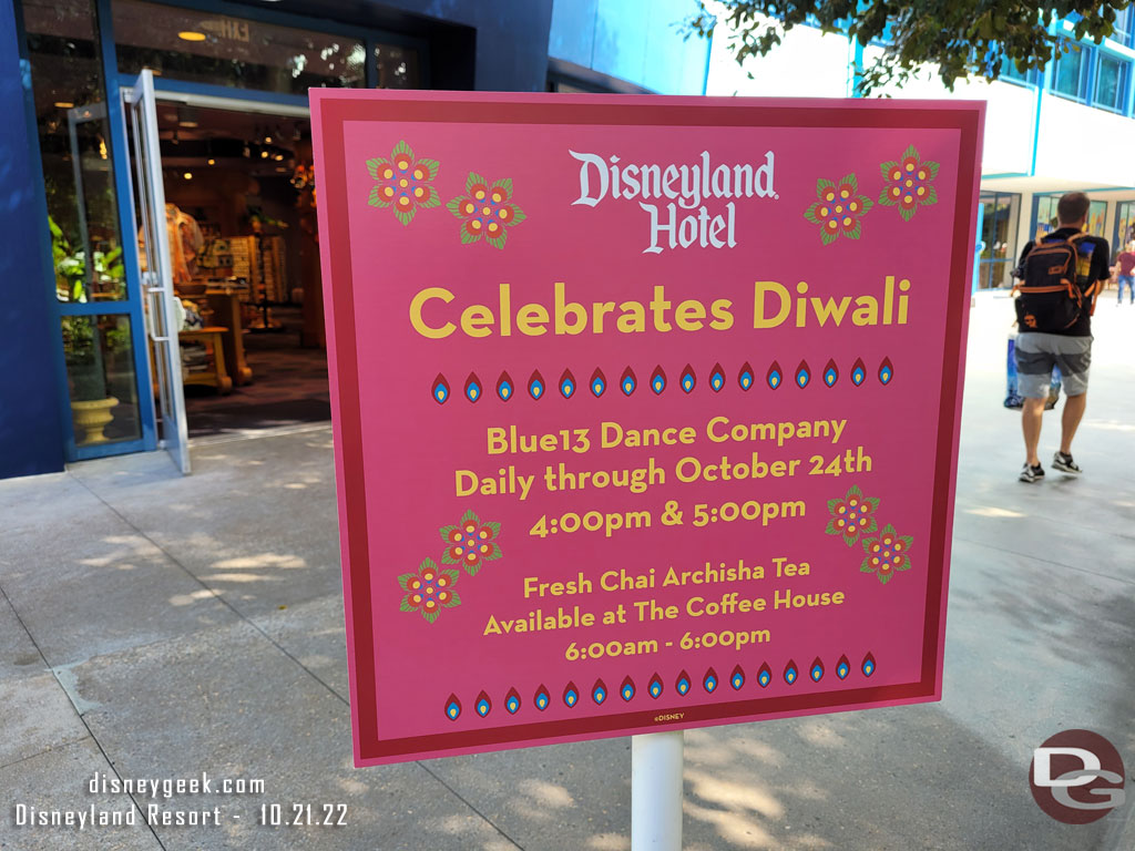 For Diwali the Blue13 Dance Company is performing at the Disneyland Hotel.