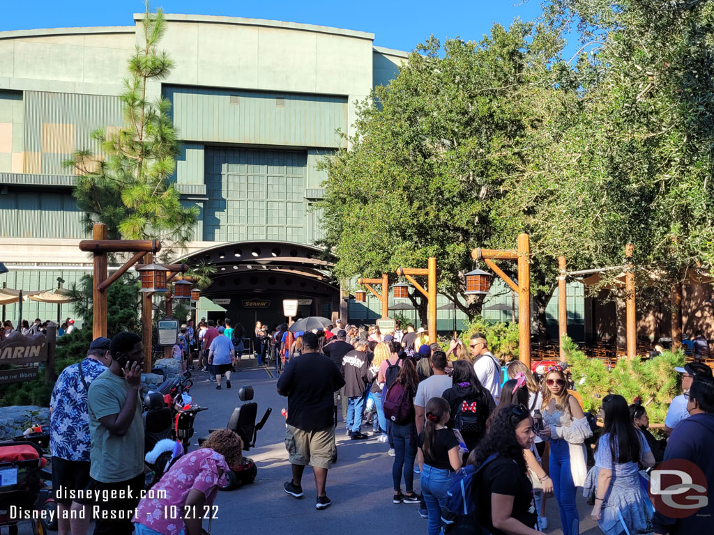 The Lightning Lane return for Soarin backed up outside the building, filling a couple switchbacks and then out to the main walkway.  Standby was posted at 70 minutes.