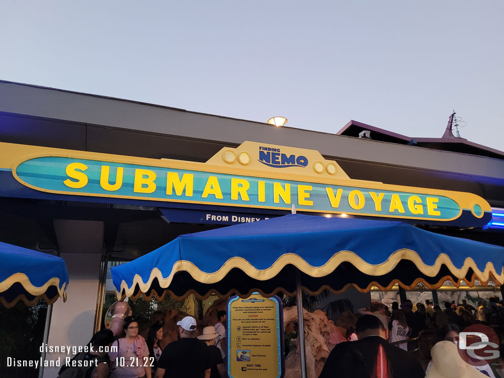 6:18pm - Finding Nemo Submarine Voyage showed a 25 min wait in the app and 20 min on the sign so decided to give it a go.