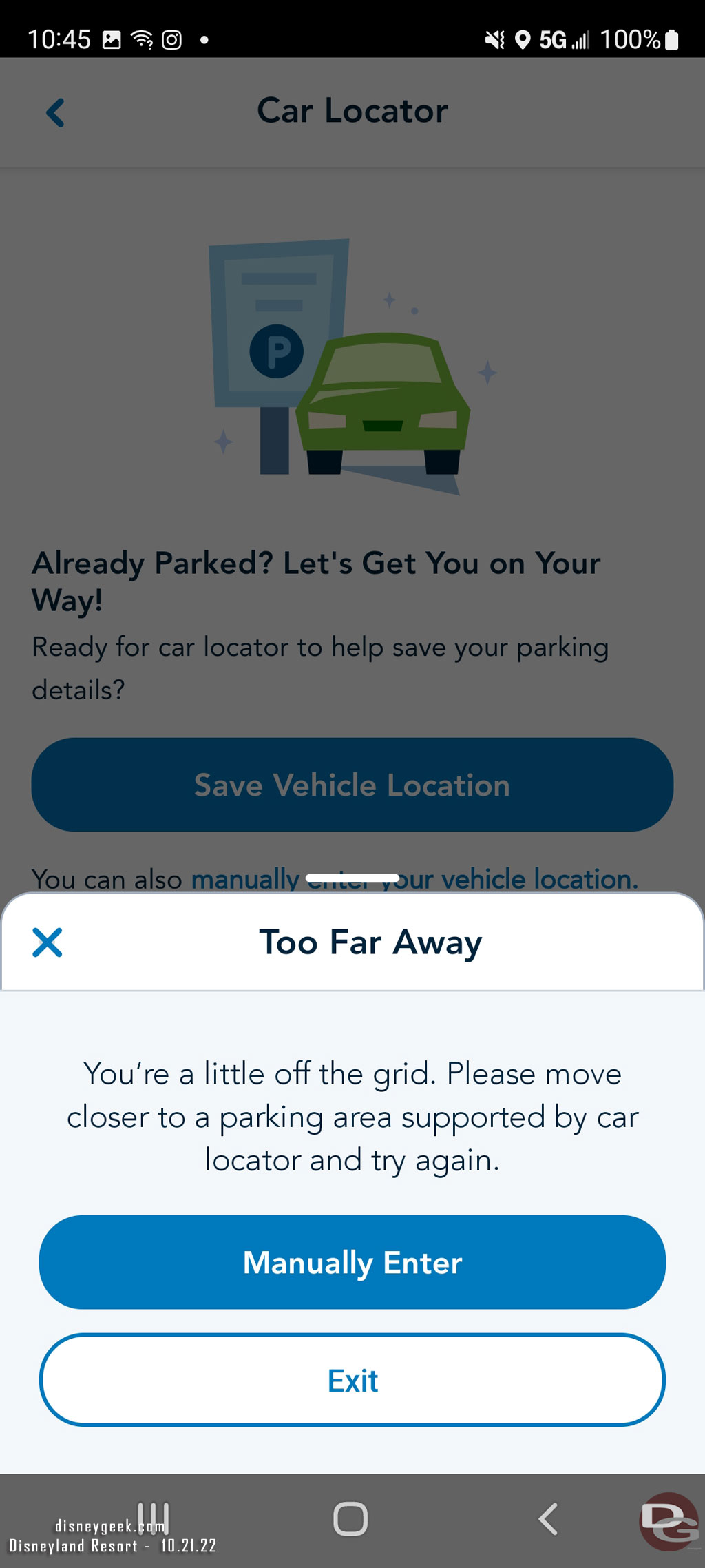 And it told me I was off the grid!  My spot was on the far side of the Mickey and Friends Parking structure so it was a long walk to the escalators but still...