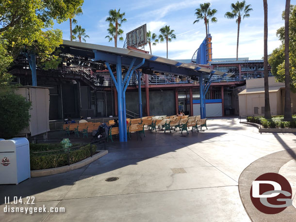 The benches have returned to the stage area.