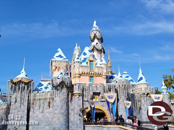 Most of the Christmas decorations are now in place on Sleeping Beauty Castle