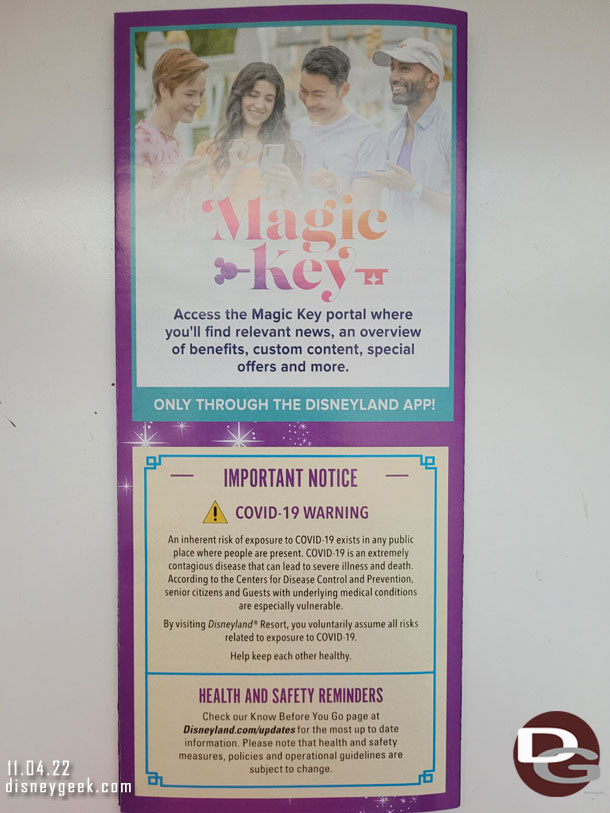 The back of both still advertises Magic Key  info and contains the COVID warning.