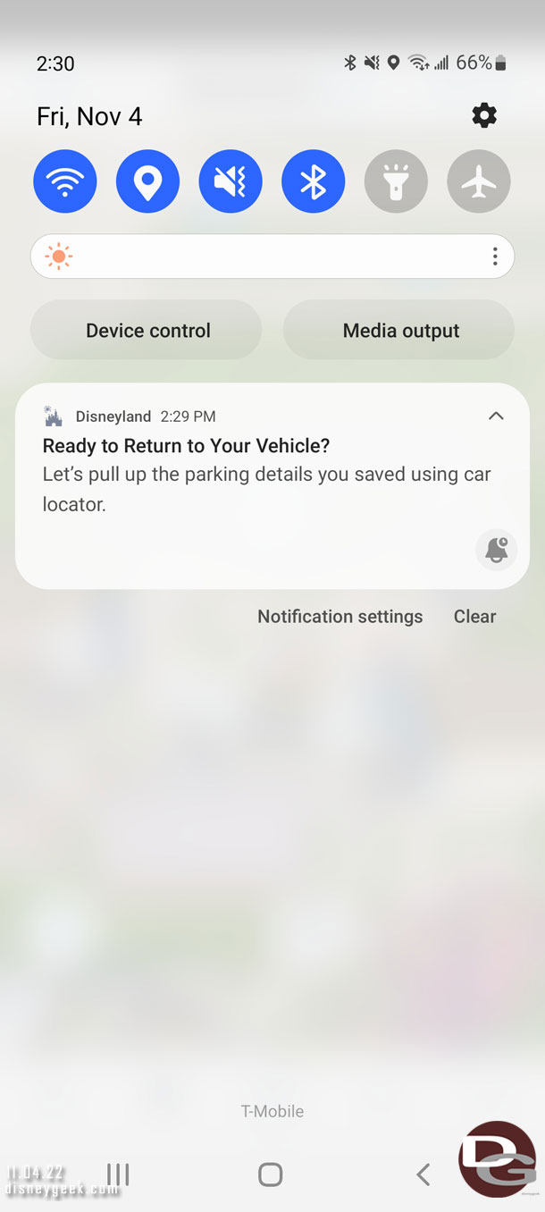 As I left the park the Disneyland App did another Car Locator push...  not ready to leave yet. Interesting this happened every time I park hopped but did not happen when I actually left for the evening.