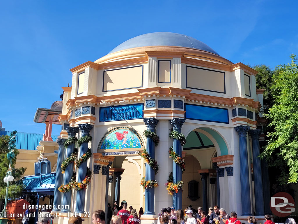 The Little Mermaid has garland up as usual for the season.