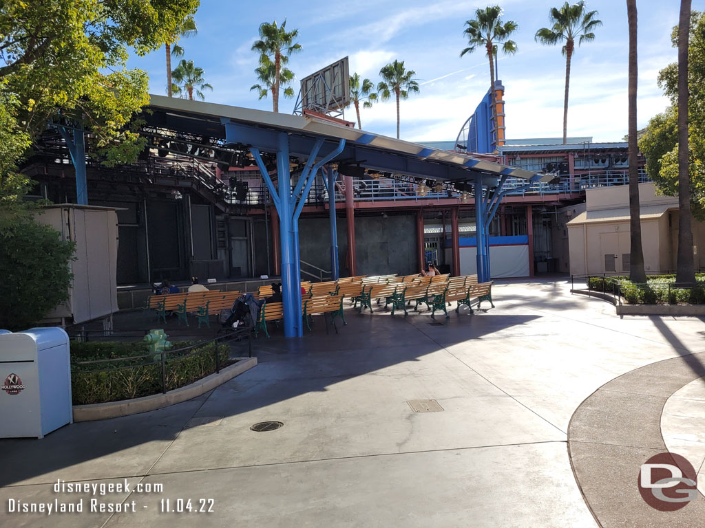 The benches have returned to the stage area.