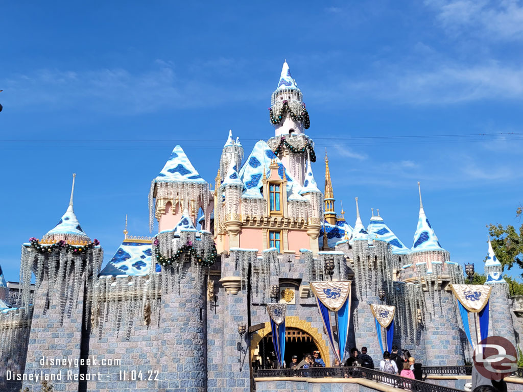 Most of the Christmas decorations are now in place on Sleeping Beauty Castle