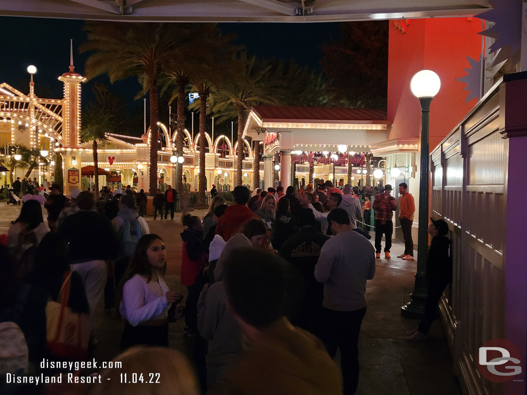 The queue for the swings was using its switchbacks and still stretched toward the Emotional Whirlwind.