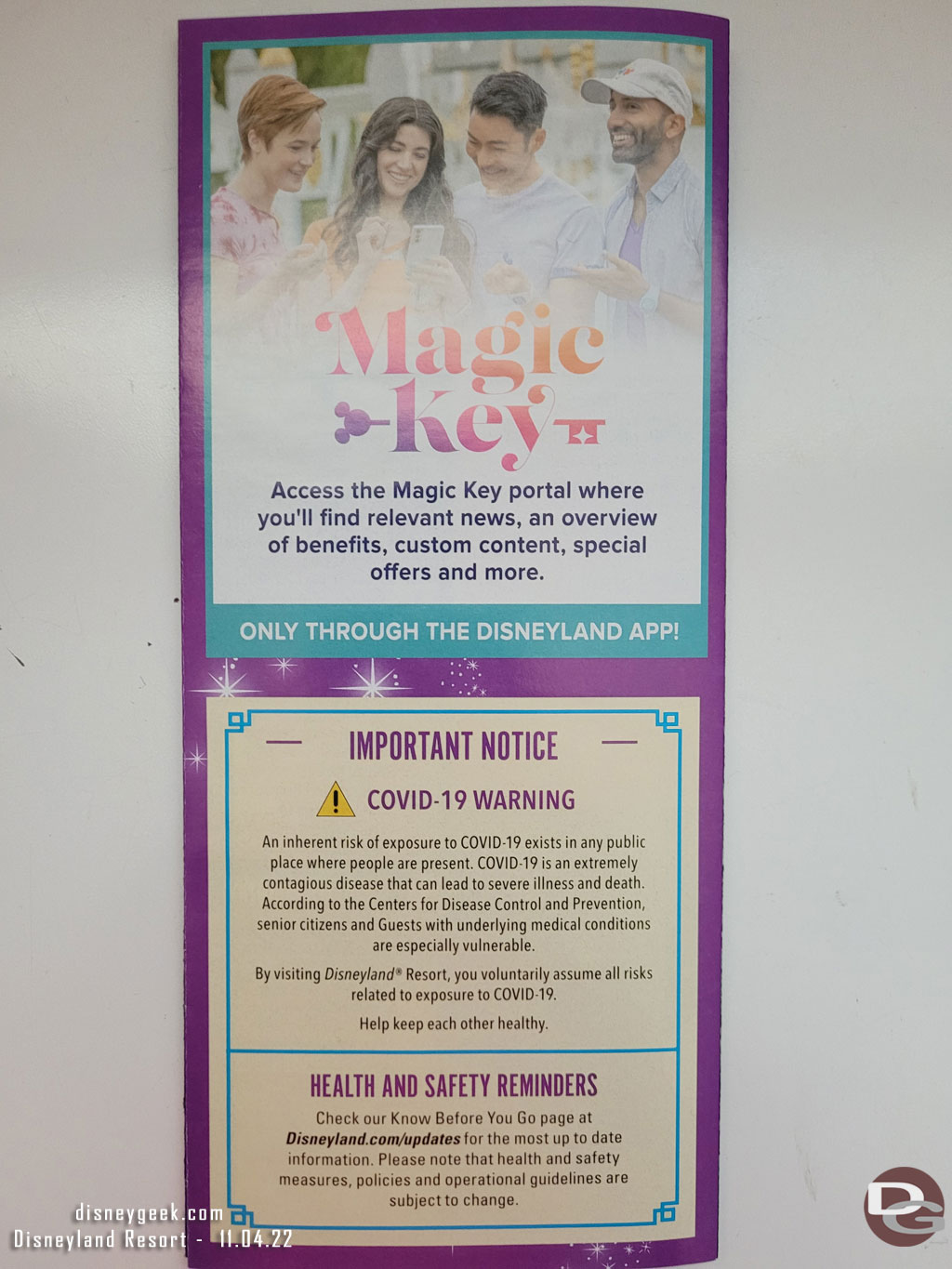 The back of both still advertises Magic Key  info and contains the COVID warning.